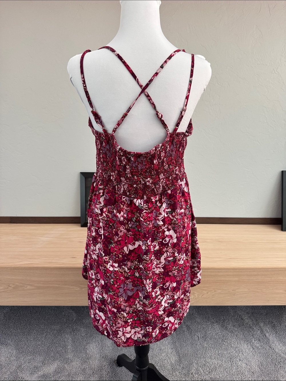 Maurices Floral Smocked Camisole in Burgundy and Pink - NWOT - Picture 3 of 8